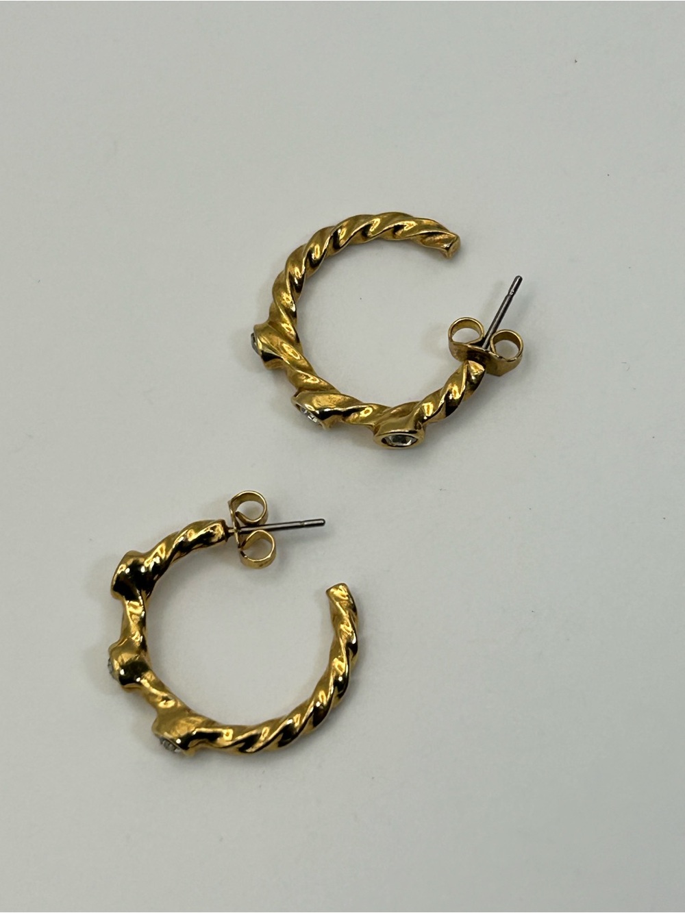 Vintage Twisted Hoop Crystal Earrings Chunky Studs Gold-tone - Picture 8 of 9